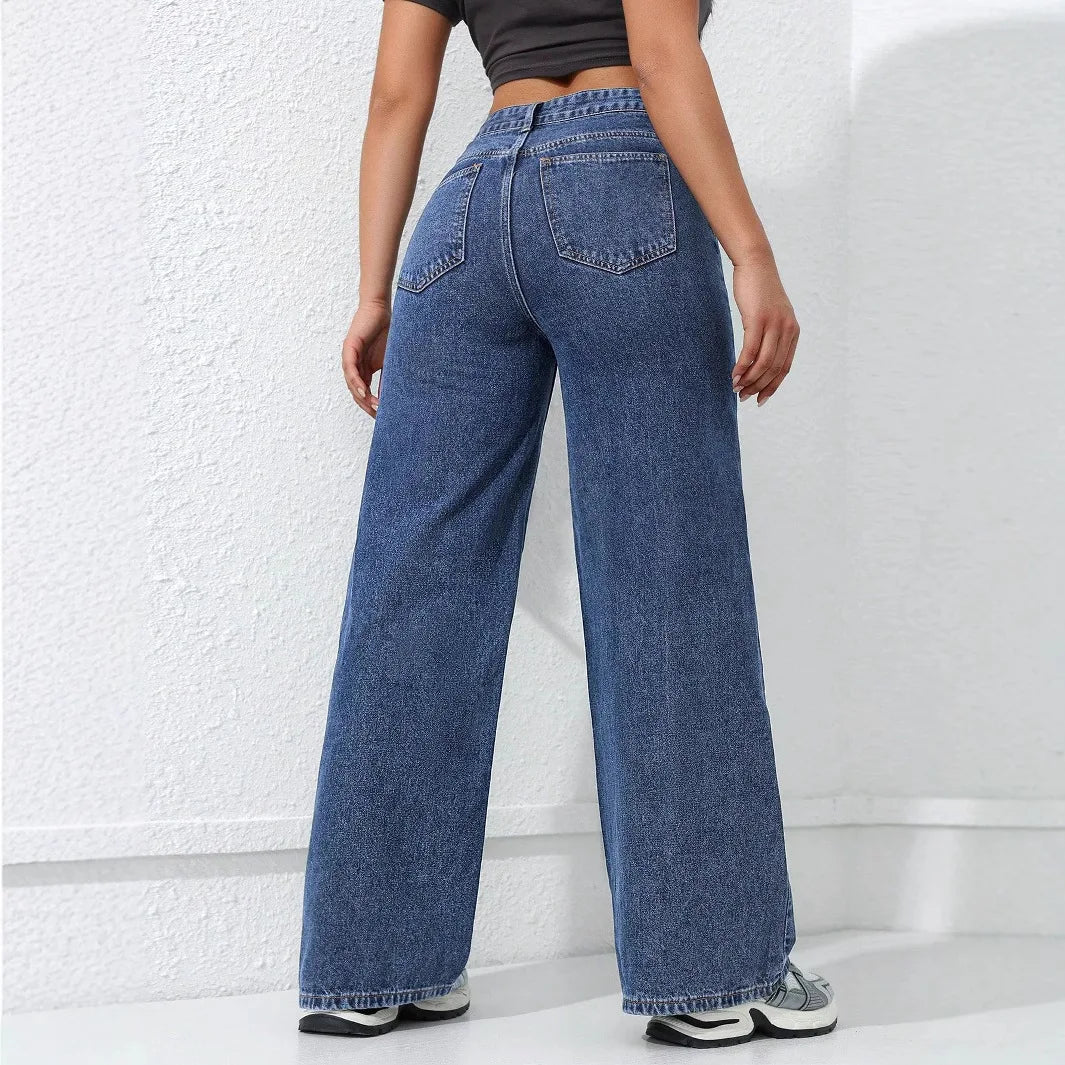 American Wide-leg Jeans for Women 2026 Spring New Style Washed Loose Slimming Straight-leg Floor-length Denim Trousers