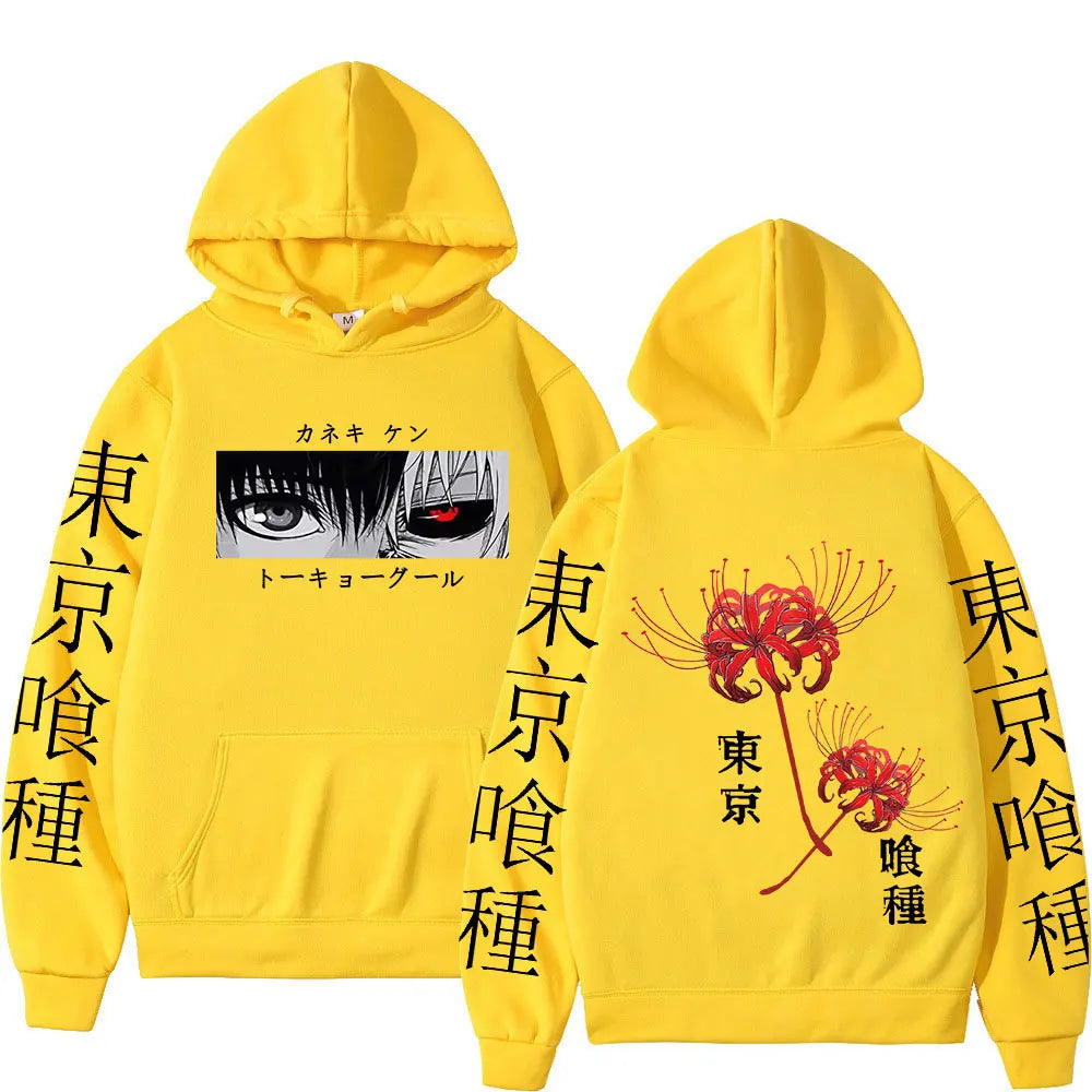 Anime Tokyo Ghoul Spider Lily Hoodies Manga Cool Ken Kaneki Eyes Men Women Sweatshirts Fashion Harajuku Long Sleeve Pullovers