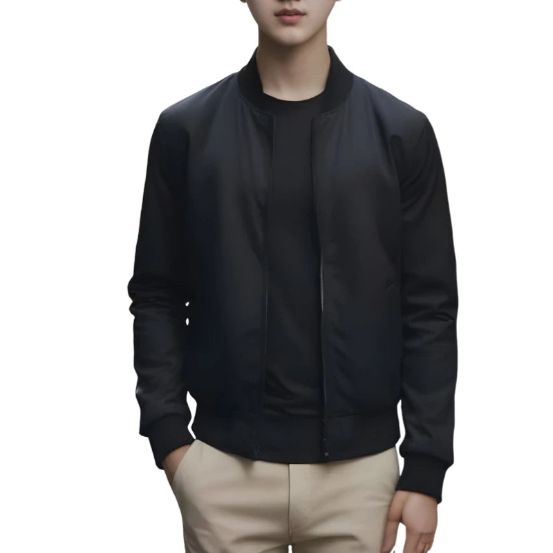 2025 Spring and Autumn New Baseball Collar Short Loose Solid Color Jacket Men's Business Casual Thin Coat Trend