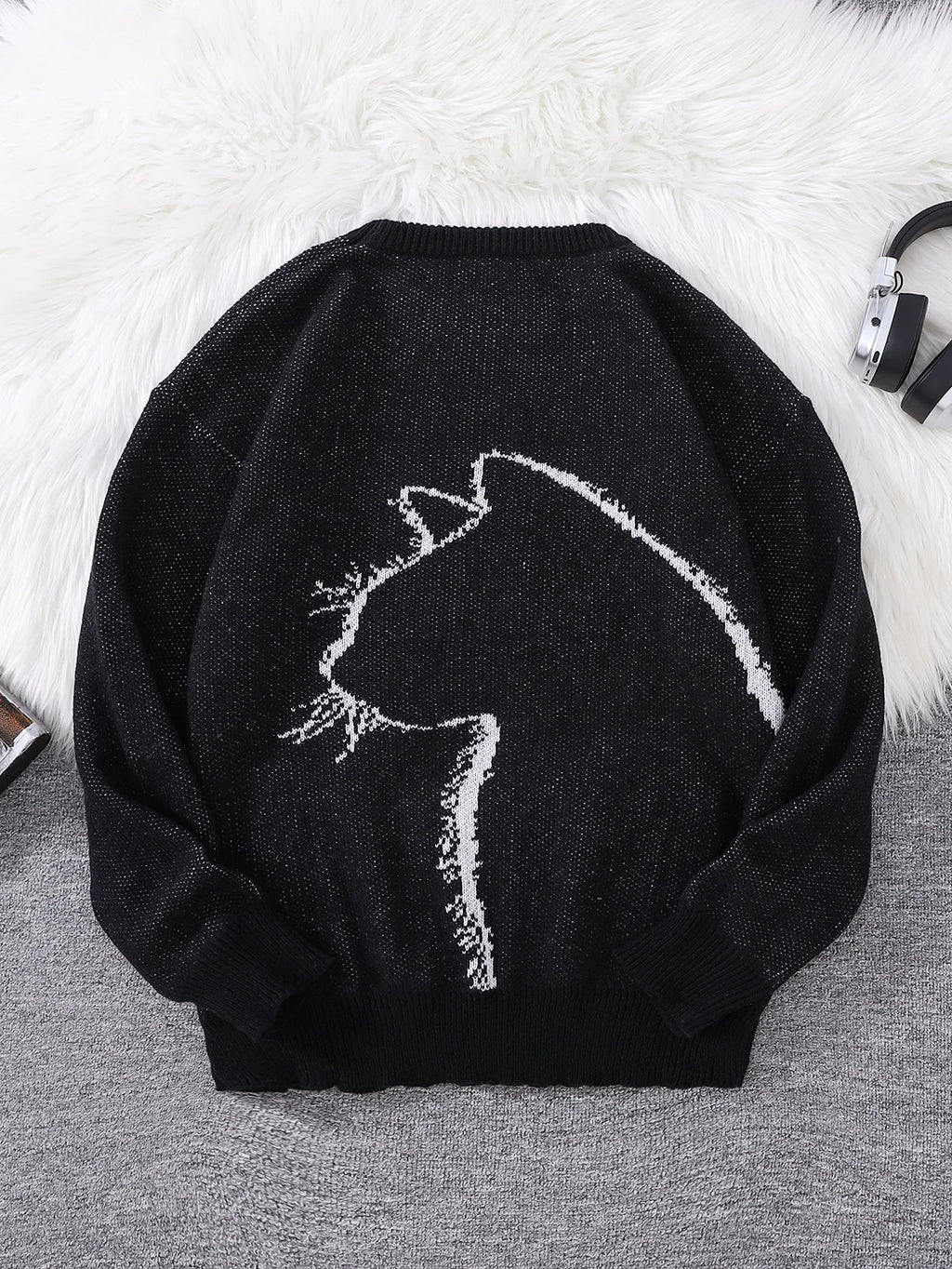 New Popular Autumn and Winter Simple Kitten Jacquard Double-Sided Pattern Pullover Sweater Casual Round Neck Knitted Men's Pullover