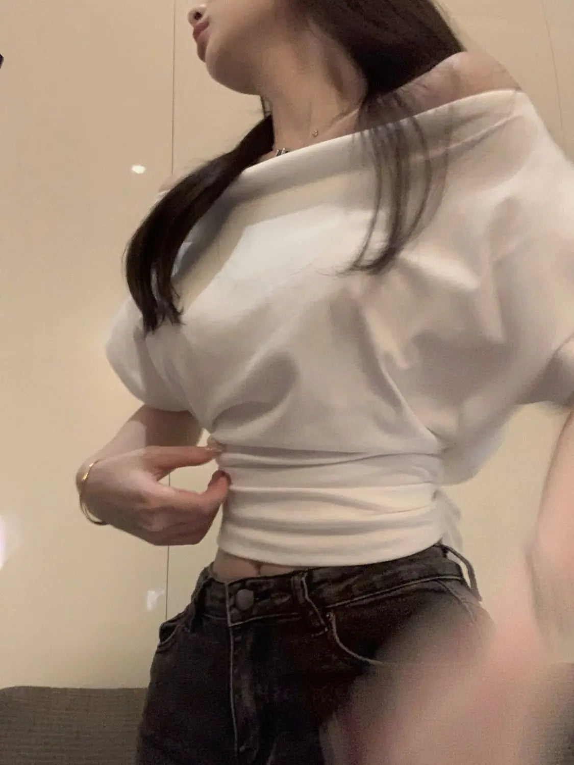 T-shirts Women Clothing Skew Collar Vintage Summer Aesthetic Sexy Off Shoulder Streetwear Elegant Minority Fashionable Pure 2023