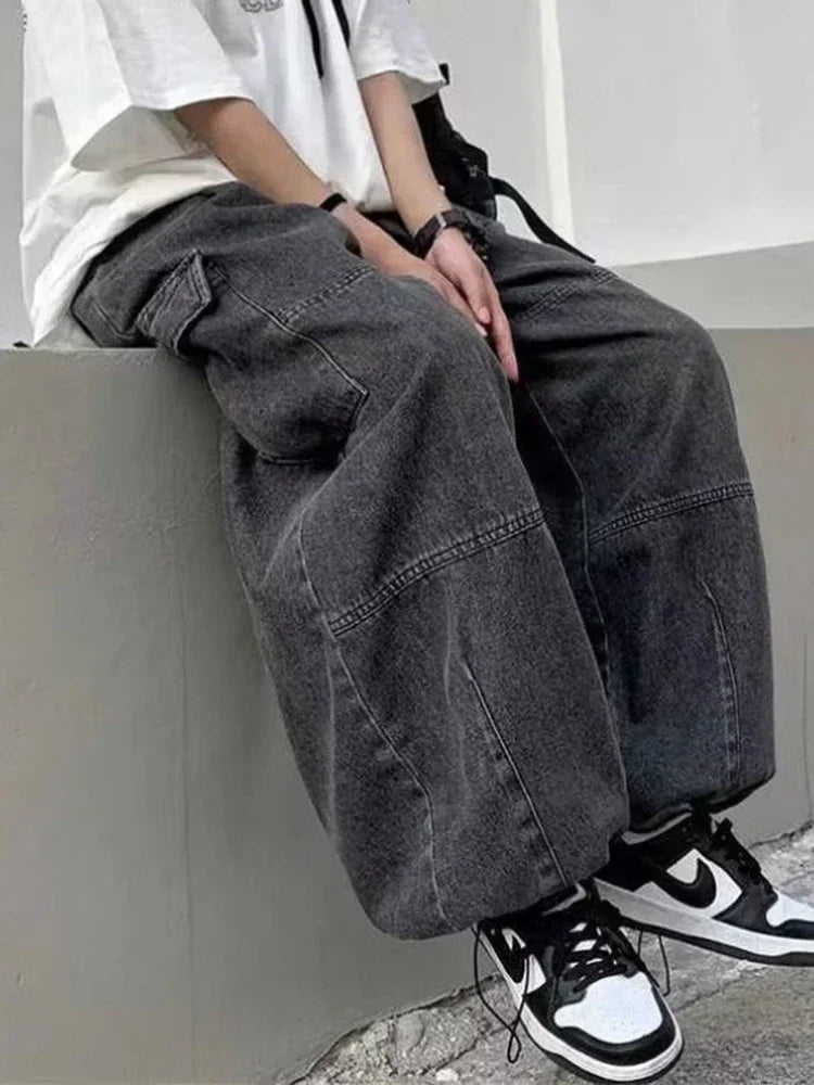Baggy Jeans Women Oversized Vintage Denim Pants Men Retro Harajuku Wide Leg Jeans Casual Loose Elastic Waist Streetwear Trousers
