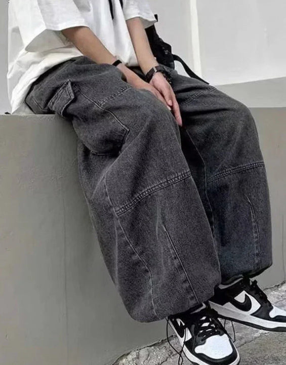 Baggy Jeans Women Oversized Vintage Denim Pants Men Retro Harajuku Wide Leg Jeans Casual Loose Elastic Waist Streetwear Trousers