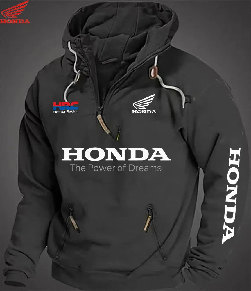 Men's Honda Motorcycle Hoodie with European Sporty Style Zipper Sleeve Pocket Loose Casual Sweater with Shoulders Hoodie