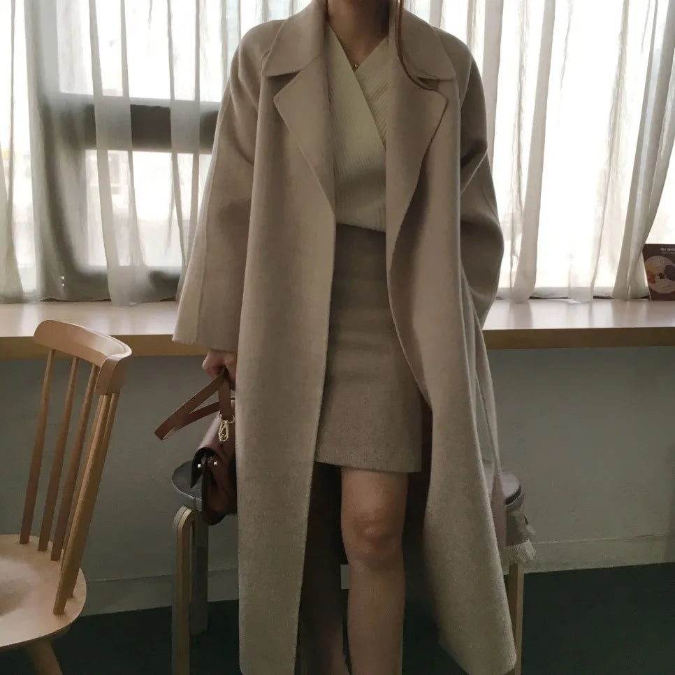 2025 Fall and Winter Women's Tweed Jacket Korean Fashion Commuter Luxury Solid Colour Thickened Oversized Loose Long Coats Women
