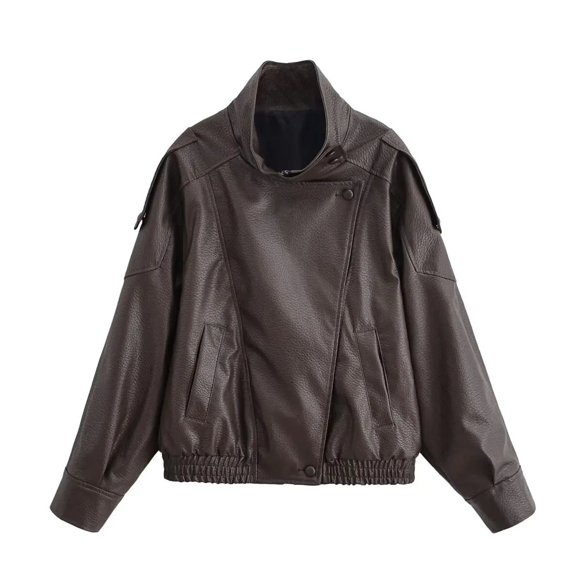 Women 2025 Fall Winter Leather Standing Collar Jacket Faux PU Zipper Pilot Jacket Coat Casual Fashion Outwear Ladies Jacket