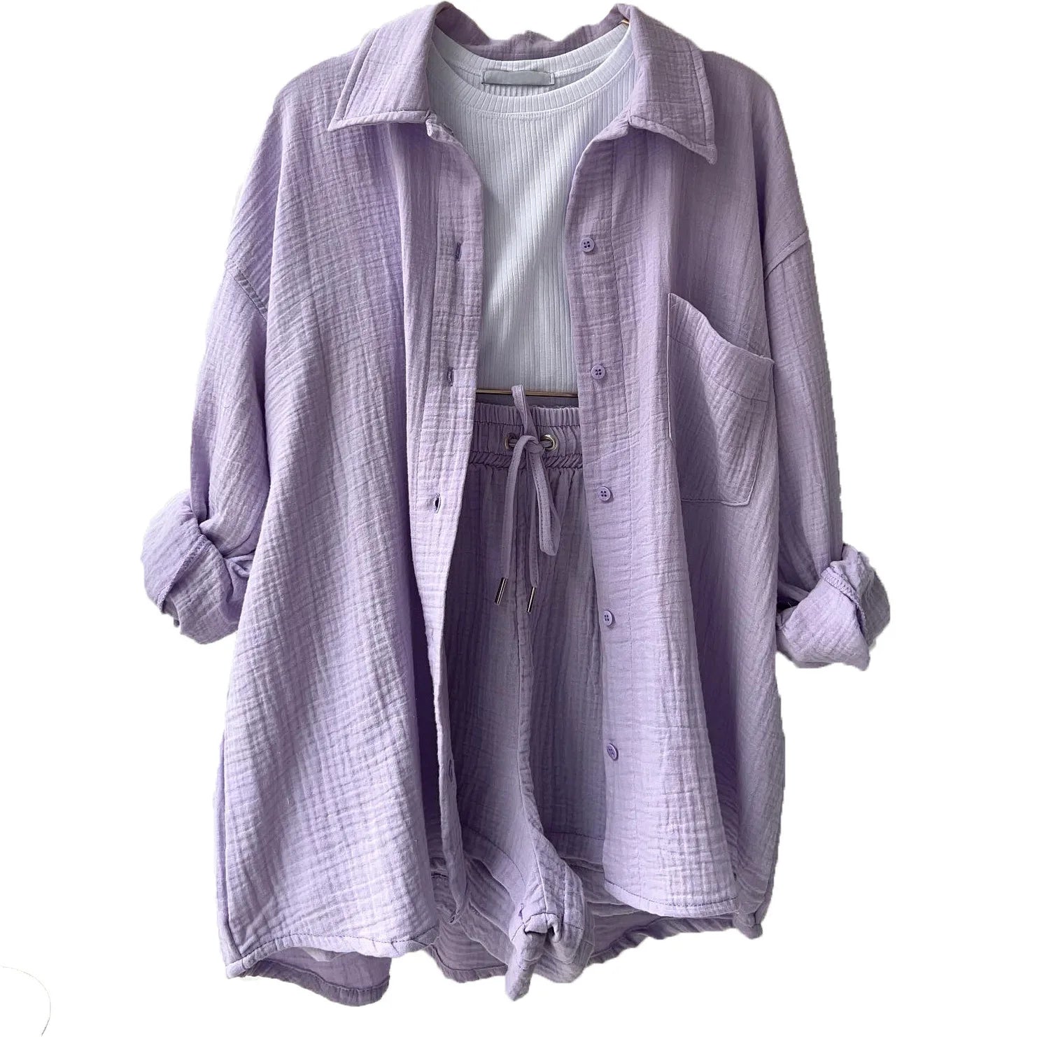 Women's Summer Shorts Set White Long Shirt High Waisted Pants Sets Casual Outfit Streetwear Suits For Women Female Clothing 2025