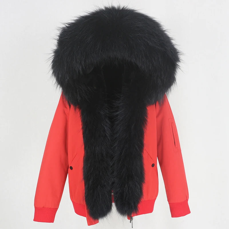 2023 New Bomber Waterproof Parka Winter Jacket Women Natural Real Raccoon Fur Hood Coat Detachable Thick Warm Outerwear