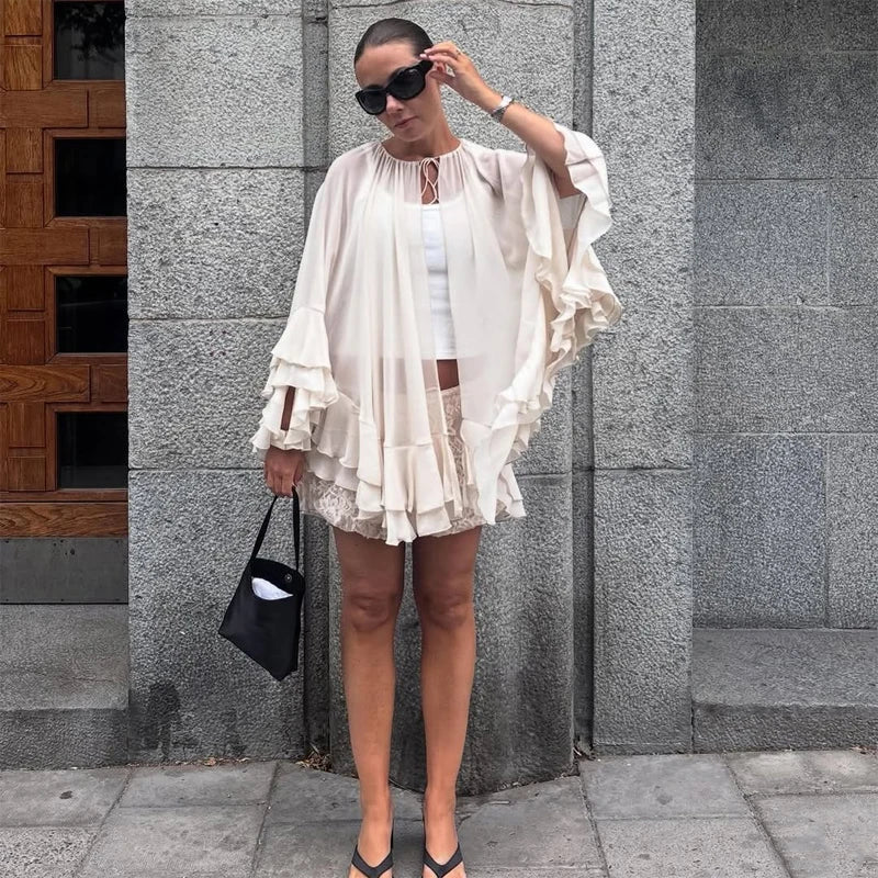 Chic Embroidery Tassel Shawl Women Casual Solid Stand Neck Sleeveless Irregular Short Top 2026 Female Vacation Daily Clothes New