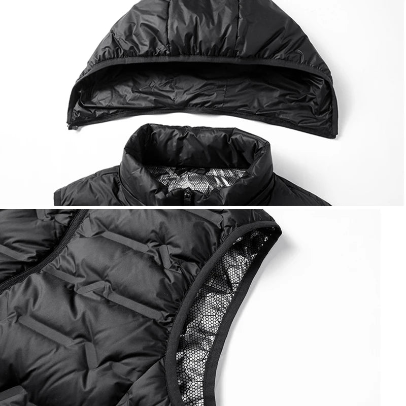 Men Winter New Hooded Down Vest Men Warm Windproof Ultralight Sleeveless Vest Detachable Hat Waterproof Vest Brand Waistcoat Man