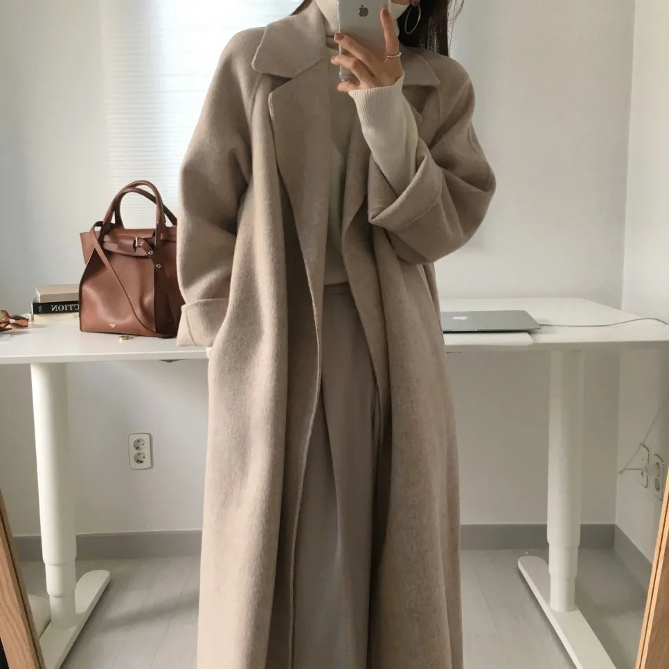 2025 Fall and Winter Women's Tweed Jacket Korean Fashion Commuter Luxury Solid Colour Thickened Oversized Loose Long Coats Women