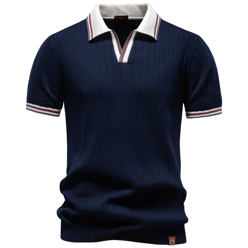 AIOPESON Men's Polo Shirt 100% Cotton Soft Skin Friendly Solid Color Collar Elegant Casual Old Money Style Men Clothing