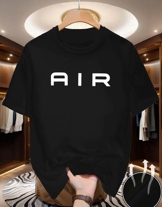 Men'S Navy T-Shirt - Soft Stretchy Fabric, Loose Fit Round Neck Short Sleeve Tee with Bold AIR Lettering, Lightweight Summer