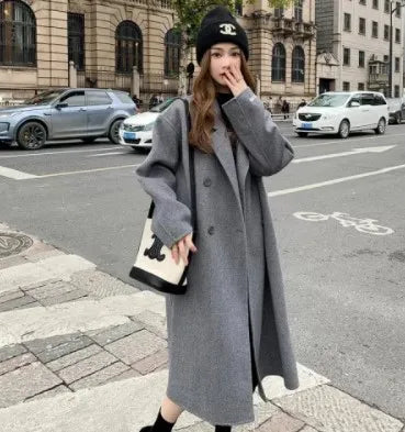 Women's Woolen Coat Hot Sale Of The Season Autumn Winter New Style Versatile Korean Style Medium Length Long Sleeve Elegant C...