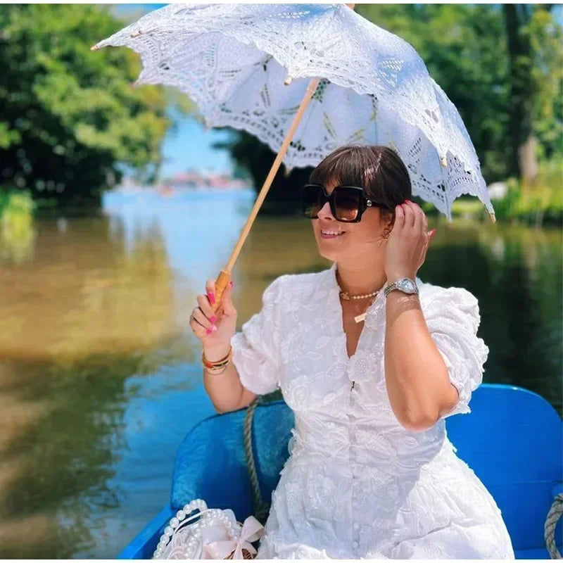 Elegant White Party Long Dress Women's Luxury V-neck Printed Single Breasted Split Evening Robe 2024 New Chic Street Dresses