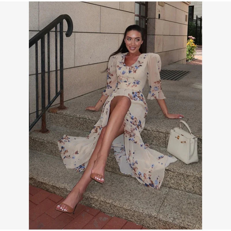 Flutter Sleeve Floral Maxi Dress