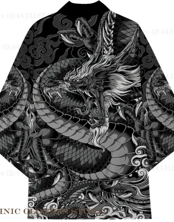 Oversize 3XL 4XL 5XL Japanese Kimono Cardigan Traditional Men's Samurai Cosplay Costume Chinese Style Print Dragon Yukata Haori