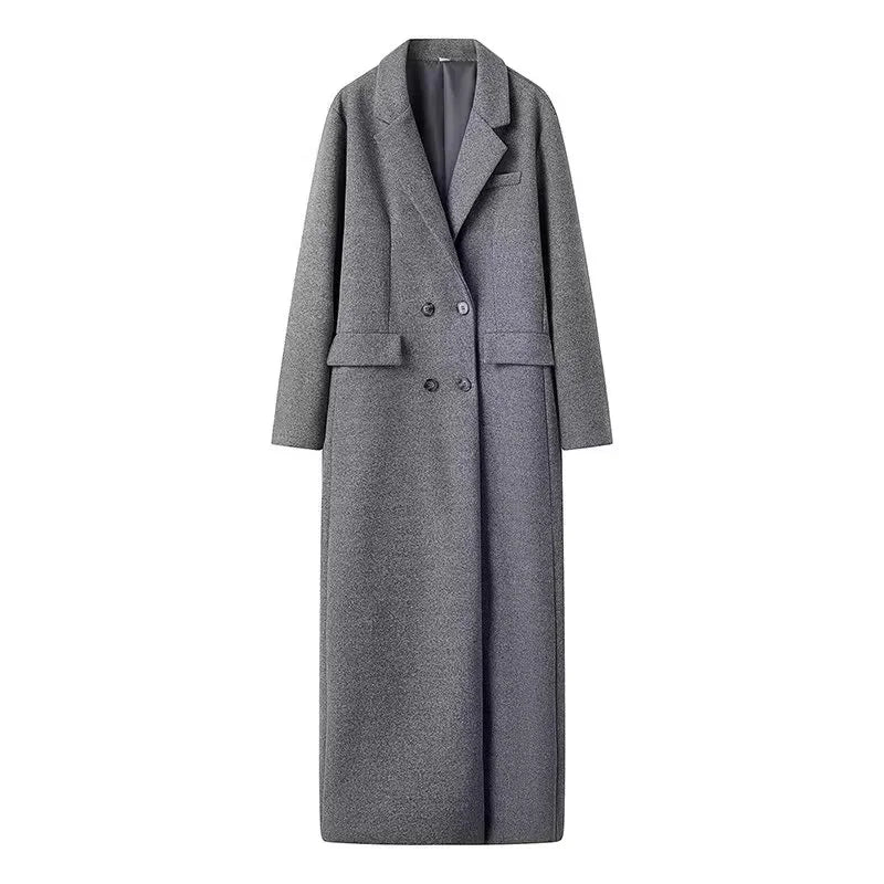 KONDALA Vintage Casual Chic Solid Women Overcoat Double Breasted Oversized Long Jackets Fashion 2025 Autumn Winter Thick Coats