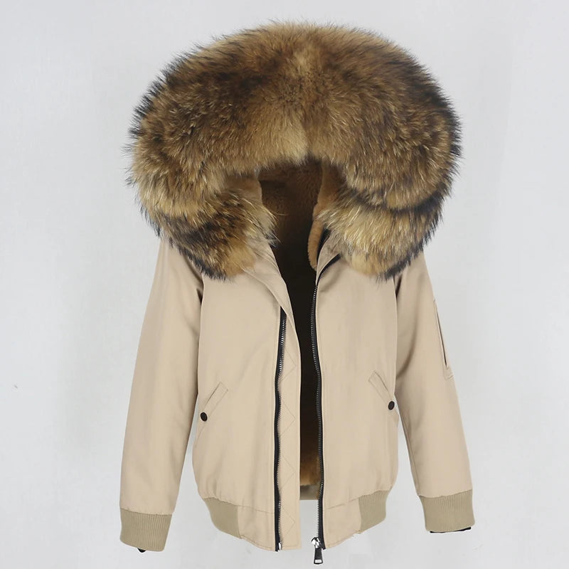 2023 New Bomber Waterproof Parka Winter Jacket Women Natural Real Raccoon Fur Hood Coat Detachable Thick Warm Outerwear