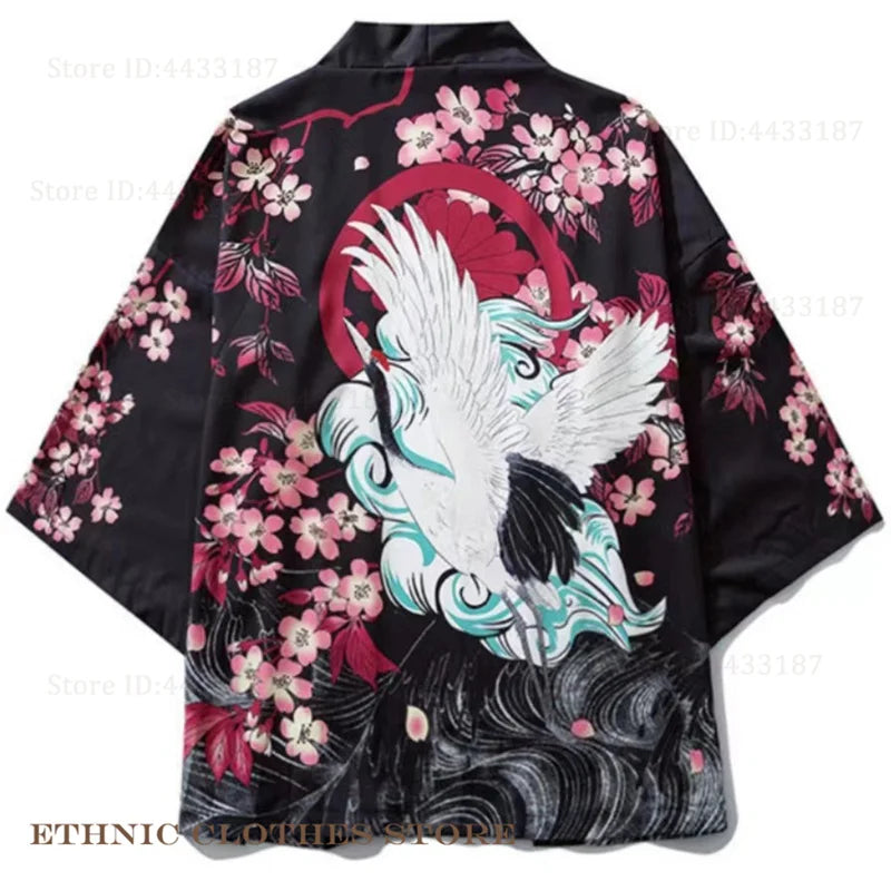 Plus Size 3XL 4XL 5XL Japanese Kimono Cardigan Cosplay Haori Yukata Top Adult Traditional Samurai Costume Loose Men Male Shirt