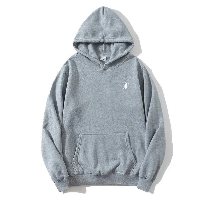 2026 polo print hooded sweatshirt for autumn and winter, suitable both men women, loose white couple's casual