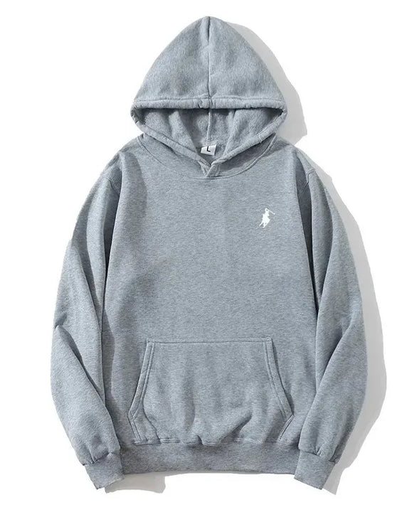 2026 polo print hooded sweatshirt for autumn and winter, suitable both men women, loose white couple's casual