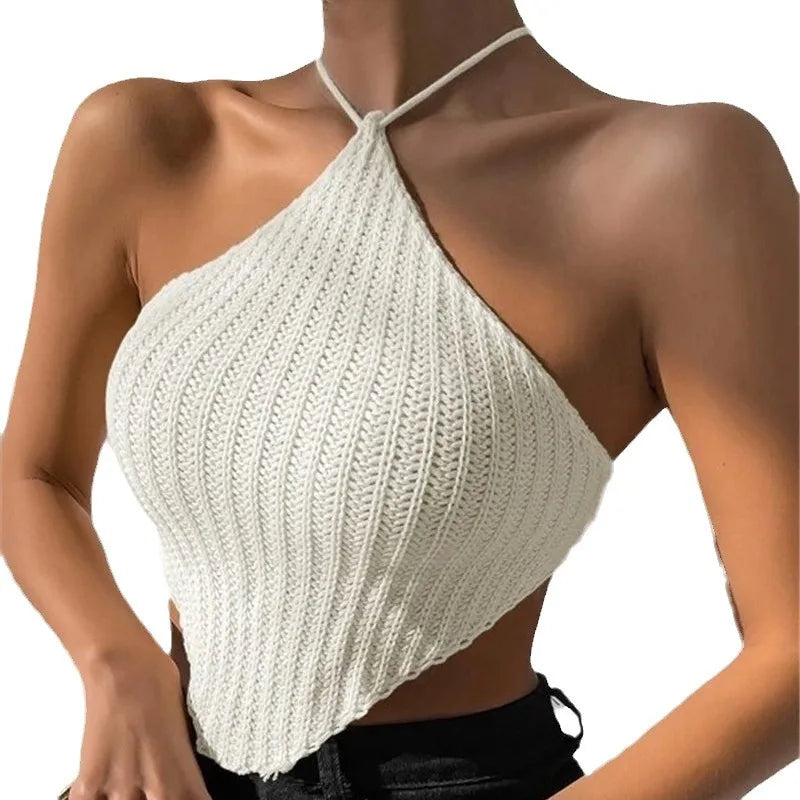 Tie-up neck knitted vest design sweater chest wrap top