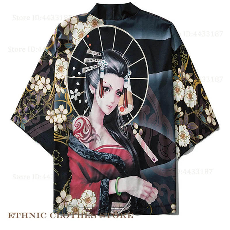 Plus Size 3XL 4XL 5XL Japanese Kimono Cardigan Cosplay Haori Yukata Top Adult Traditional Samurai Costume Loose Men Male Shirt