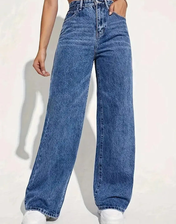 Fashion retro blue jeans women y2k High street baggy straight pants High waisted all-in-one slim pants