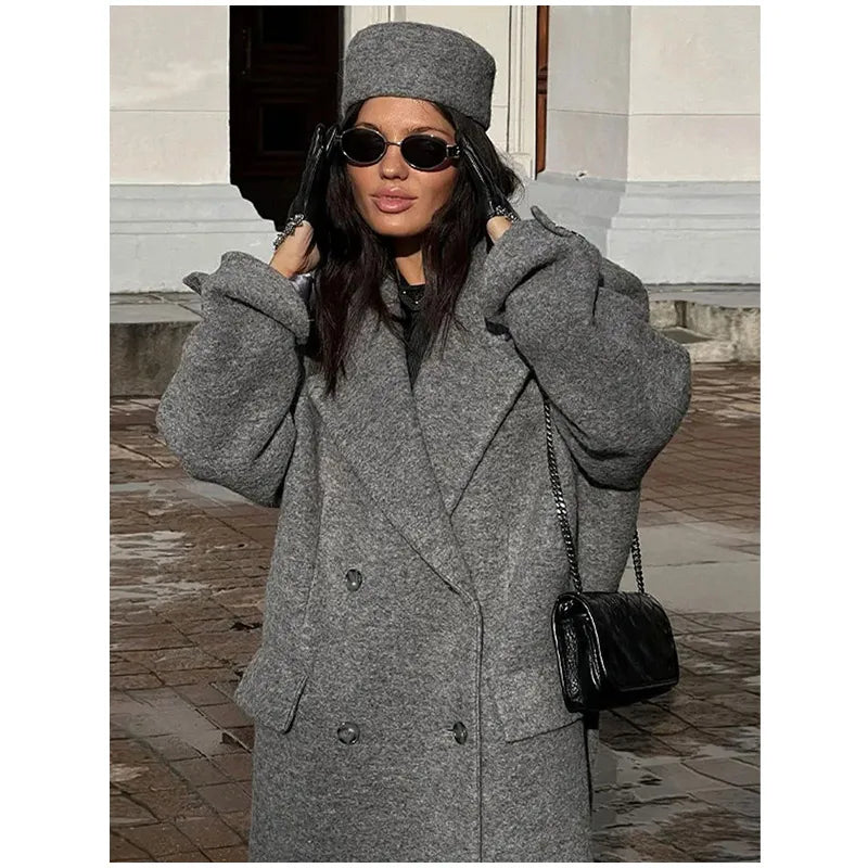 Solid Warm Elegant Women Coat Turn-down Collar Long Sleeve Jacket Casual Winter Autumn Long Outerwears Lady Fashion Loose Coats