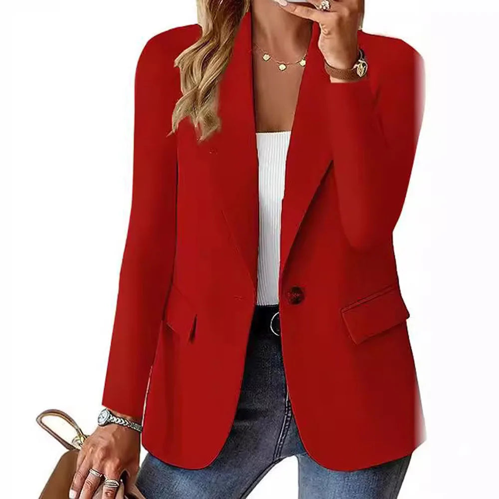 Women OL Blazer Spring Autumn Female One Button Long Sleeve Solid Slim Workwear Business Blazer Coats OUFY-3008