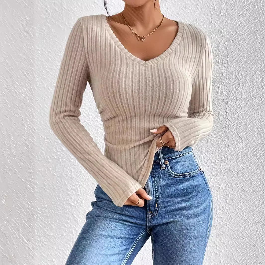 Knitted Top Women Pullover Knitting T Shirt V Neck Jumper Sweater Autumn Winter 2025 Casual Tops Basic Knitwear Office Lady