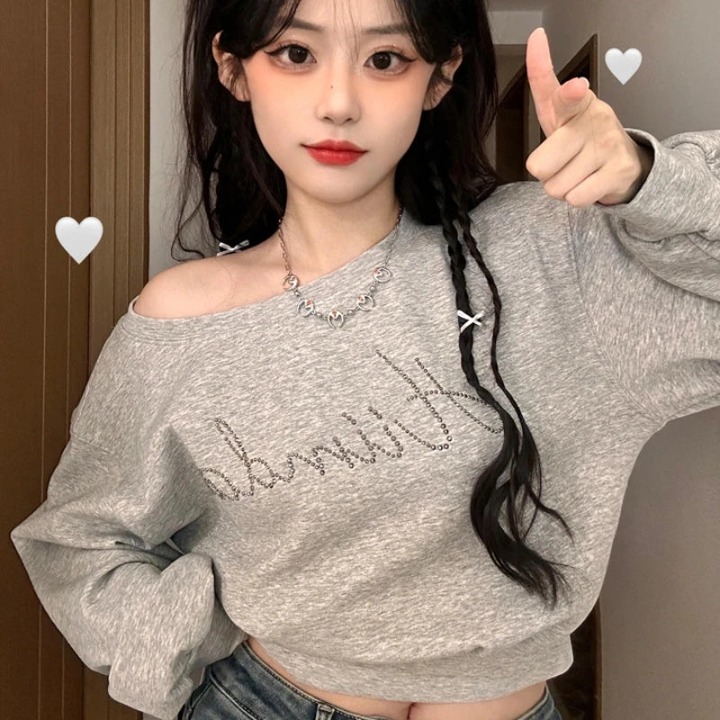 Cropped Off-Shoulder Streetwear Hoodie