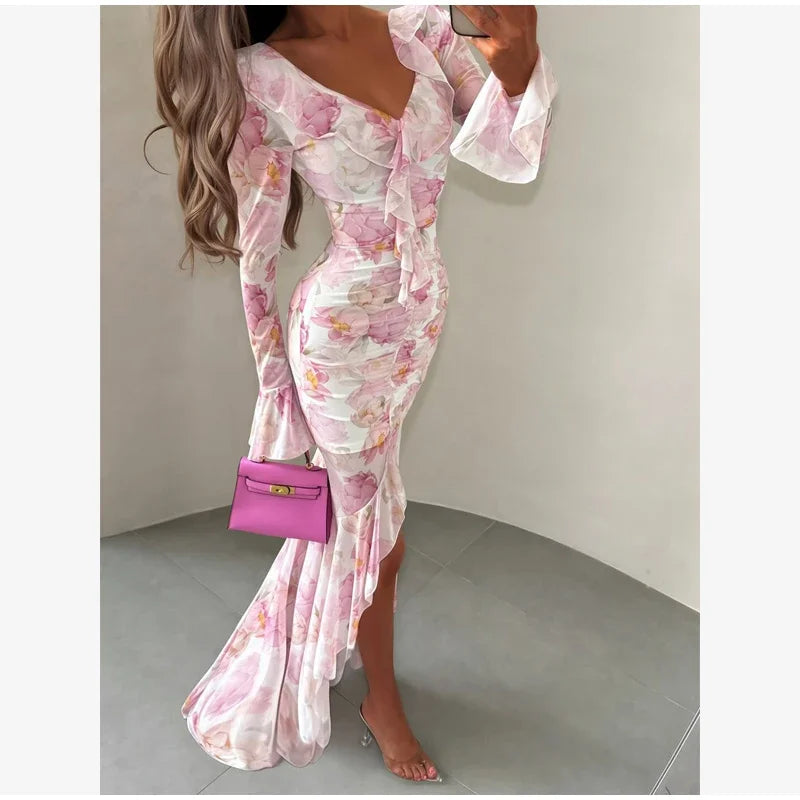 Flutter Sleeve Floral Maxi Dress
