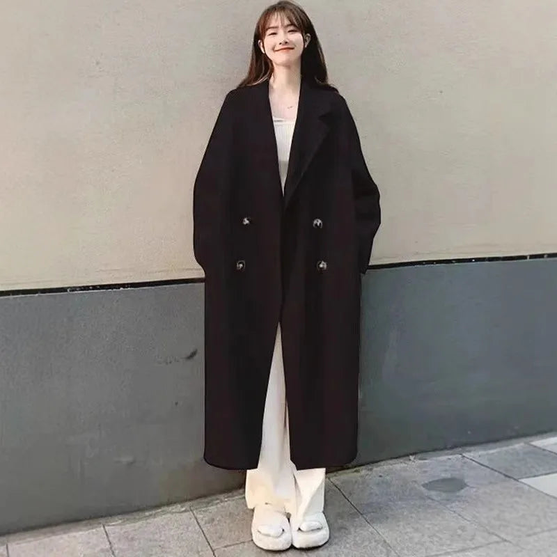 Women's Woolen Coat Hot Sale Of The Season Autumn Winter New Style Versatile Korean Style Medium Length Long Sleeve Elegant C...