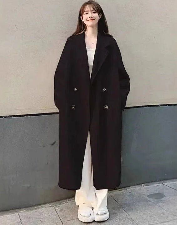 Women's Woolen Coat Hot Sale Of The Season Autumn Winter New Style Versatile Korean Style Medium Length Long Sleeve Elegant C...