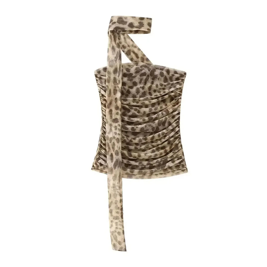 HH Women Leopard Print 2 Piece Outfit Midi Skirt Suit Sexy Summer Backless Strapless Crop Top Fashion Elegant Beach Party Sets