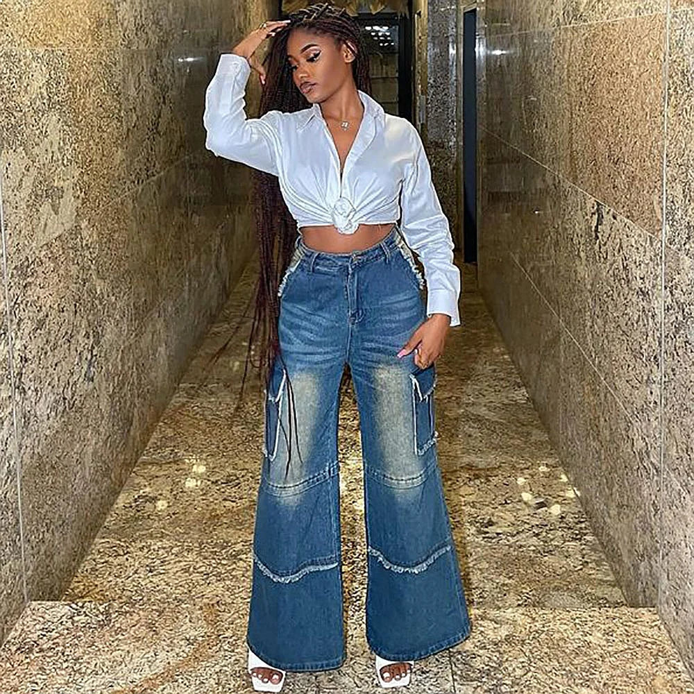 Women's Straight Leg Jeans High Waist Loose Denim Pants Vintage Washed Baggy Trousers