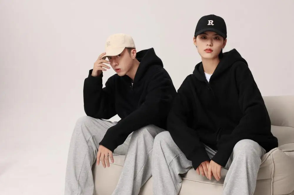 Custom LOGO Zipper 500GSM Heavy Weight Fashion Men's Hoodies Winter Casual Thick Cotton Men's Top Solid Color Hoodies Sweatshirt