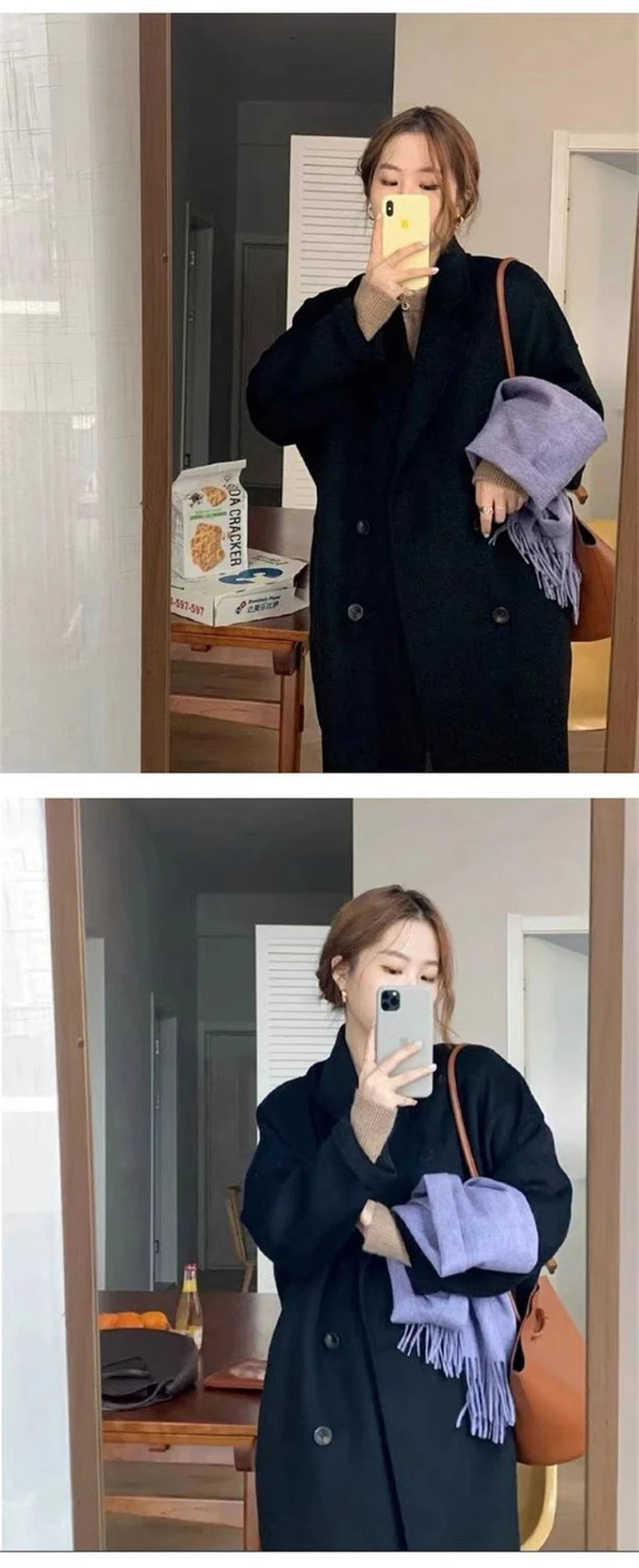 100% Wool Coat Lapel Overcoat Women Wool Blend Double Breasted Long Sleeve Shoulder Pad Coat 2024 Autumn Female Outwear