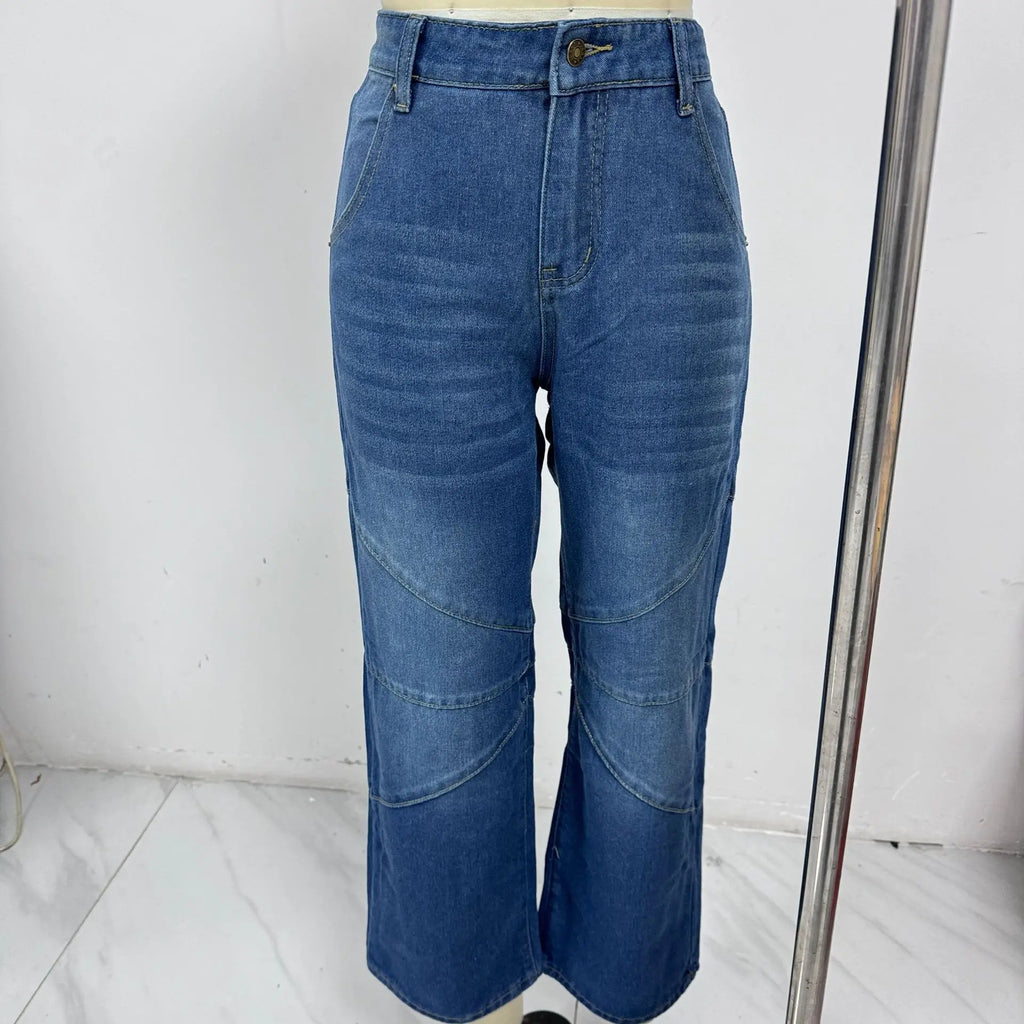 Autumn New Fashion Trend Street Style Women's Jeans Casual Solid Color Washed Distressed Straight-leg Floor-length Mopping Jeans
