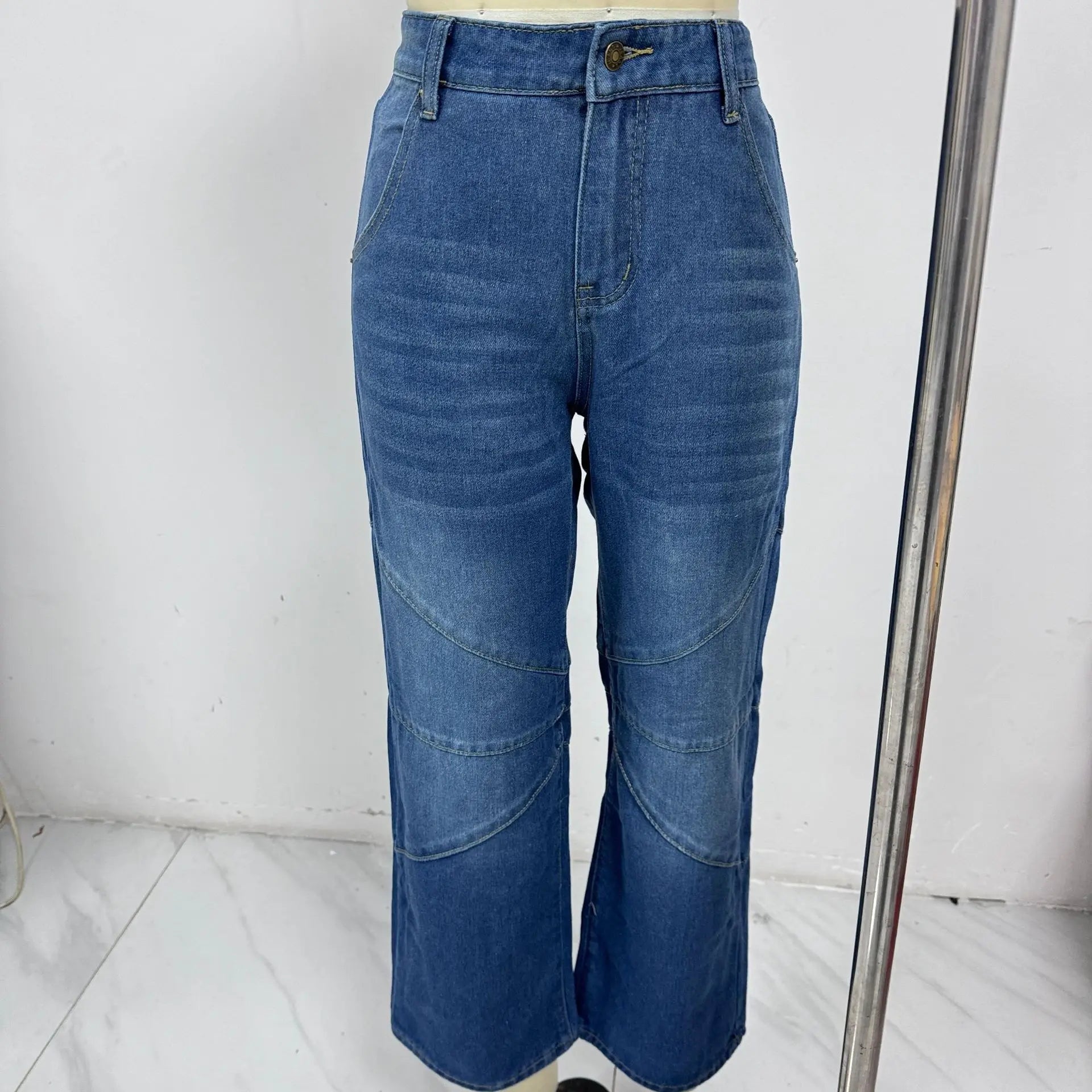 Autumn New Fashion Trend Street Style Women's Jeans Casual Solid Color Washed Distressed Straight-leg Floor-length Mopping Jeans