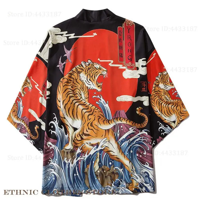 Plus Size 3XL 4XL 5XL Japanese Kimono Cardigan Cosplay Haori Yukata Top Adult Traditional Samurai Costume Loose Men Male Shirt