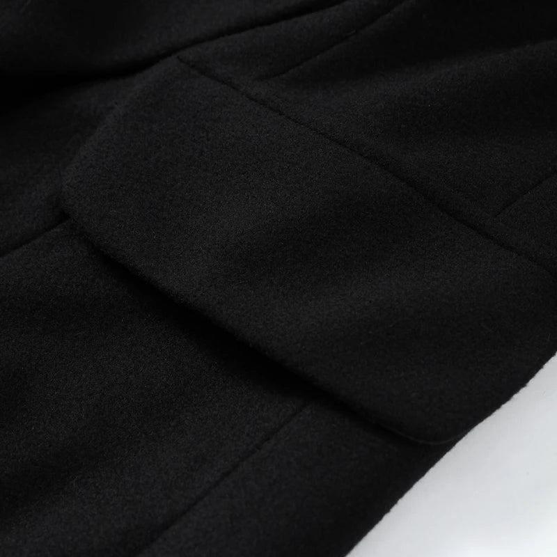 Elegant Women's Woolen Coat Black Single-Button Stand Collar Slim Lady Long Coats 2025 Autumn Winter Chic Female Streetwear New
