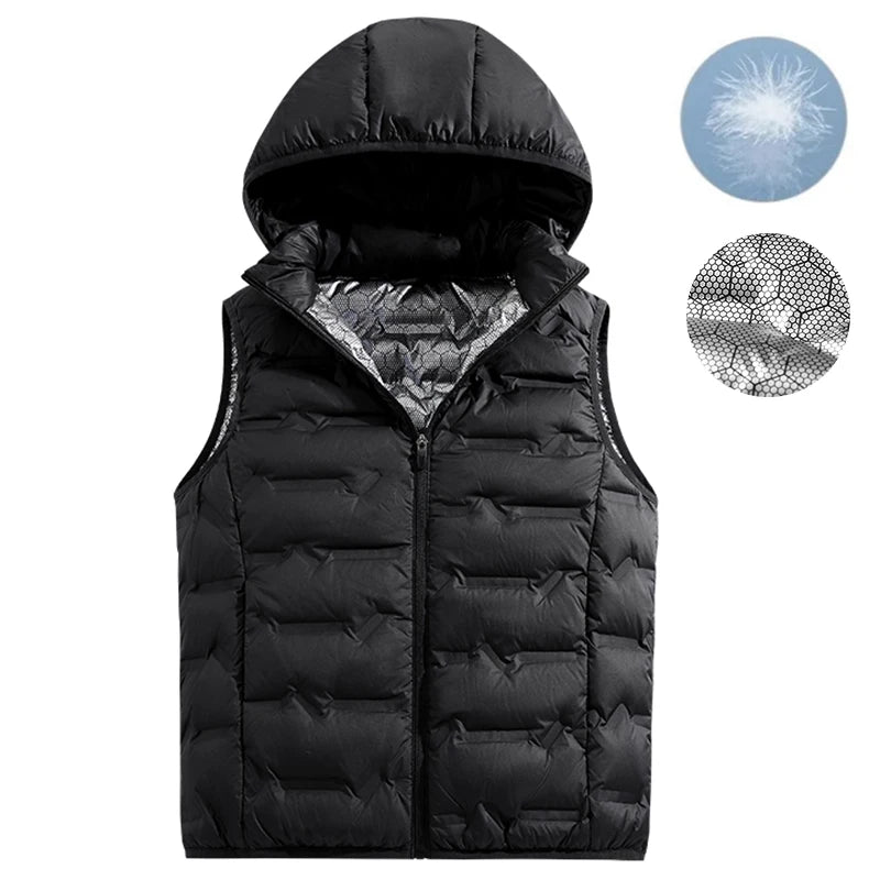 Men Winter New Hooded Down Vest Men Warm Windproof Ultralight Sleeveless Vest Detachable Hat Waterproof Vest Brand Waistcoat Man
