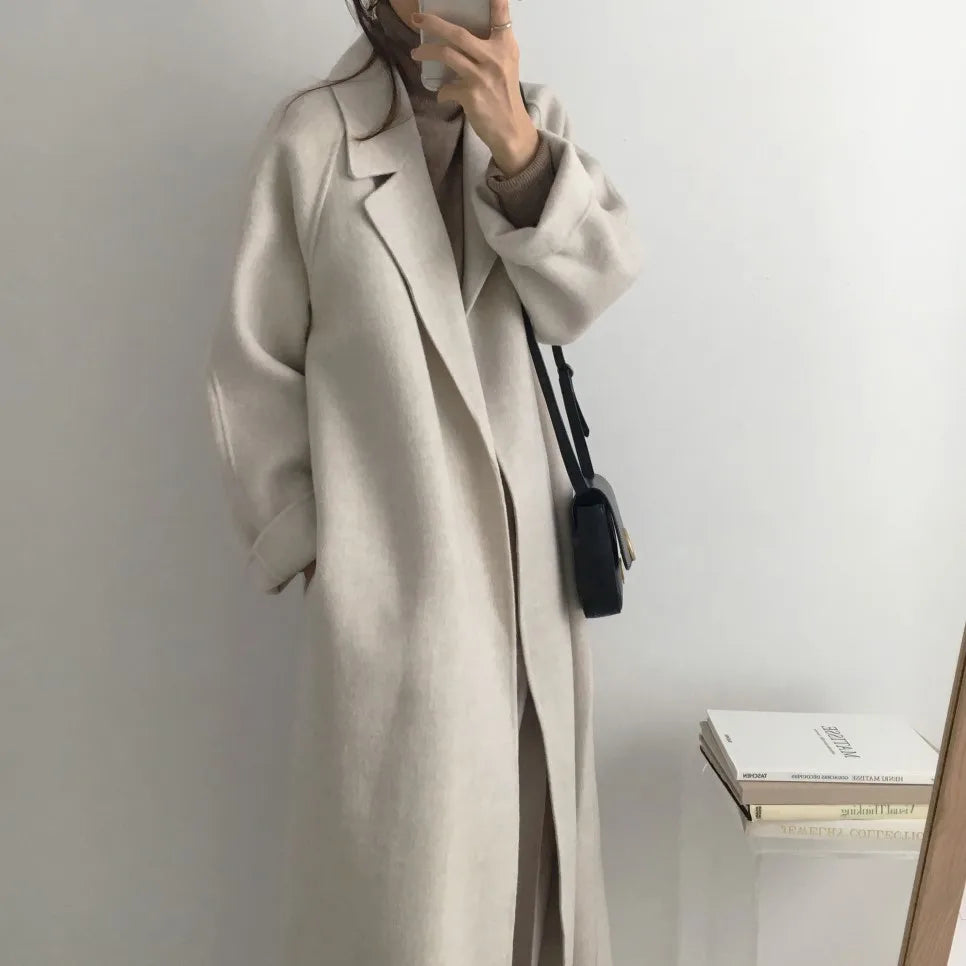 2025 Fall and Winter Women's Tweed Jacket Korean Fashion Commuter Luxury Solid Colour Thickened Oversized Loose Long Coats Women
