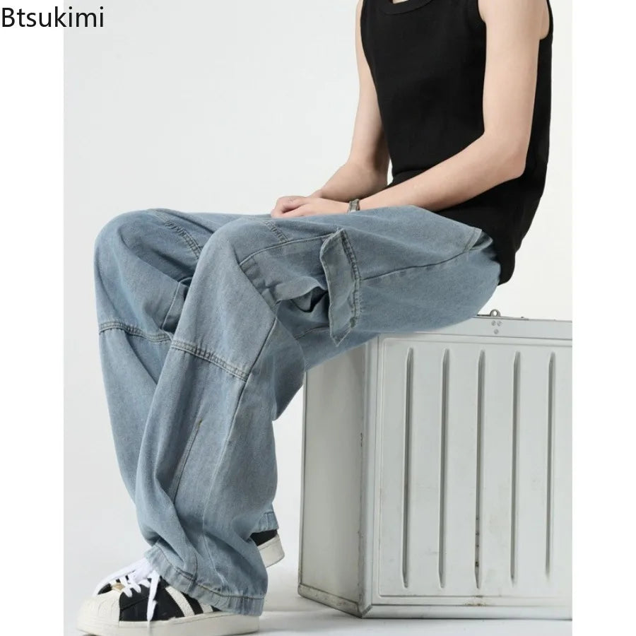 Baggy Jeans Spring Autumn New Men's Cargo Pants Casual Wide Leg Jogging Trousers Vintage Loose Work Jeans Man Hip Hop Streetwear