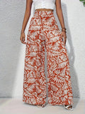 Ladies' summer floral print wide leg pants, elegant high waisted loose casual pants, suitable for vacation style