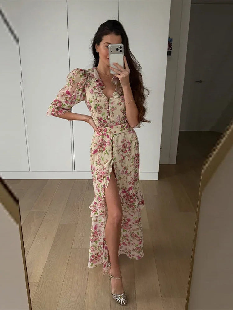 Flutter Sleeve Floral Maxi Dress