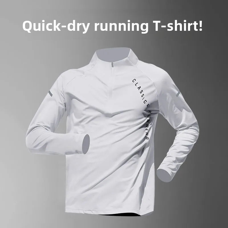 Quick Dry Long Sleeve Men's T-shirt Outdoor Casual Sports  Shirt Fitness Wear Half Zip up Breathable Polyester Fiber
